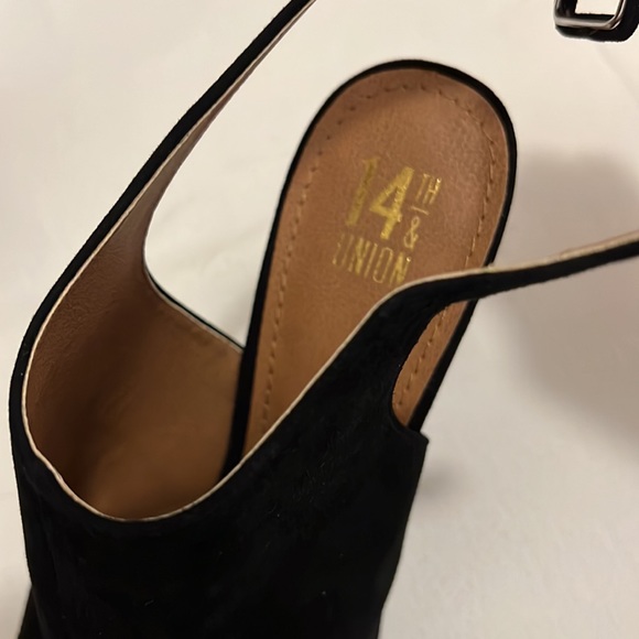 14th & Union - Black Leather Peep Toe Bootie Heels Sz9 - Picture 2 of 12